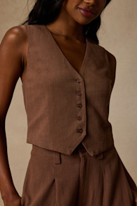Suits You Perfectly Brown Linen Vest 5