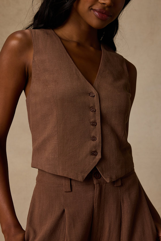 Suits You Perfectly Brown Linen Vest 5