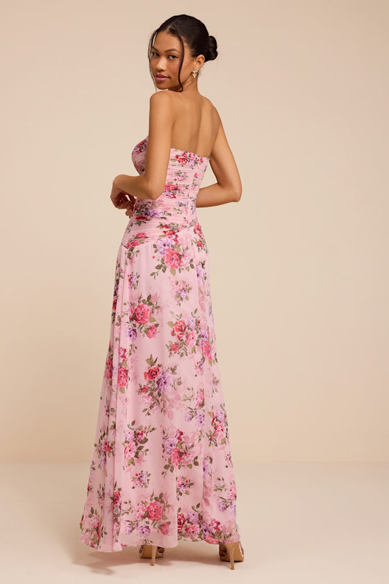 Tanya Pink Multi Satin Pleated Maxi Dress - thumbnail 3