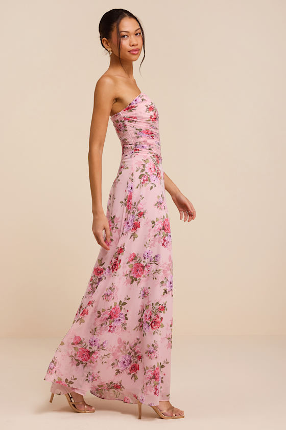 Tanya Pink Multi Satin Pleated Maxi Dress - thumbnail 4