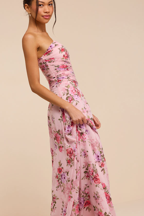 Tanya Pink Multi Satin Pleated Maxi Dress - thumbnail 5