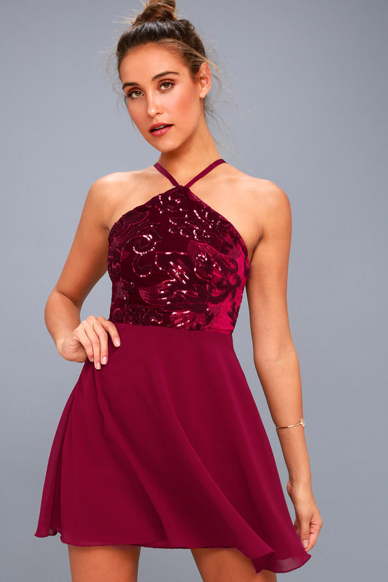 red sequin skater dress