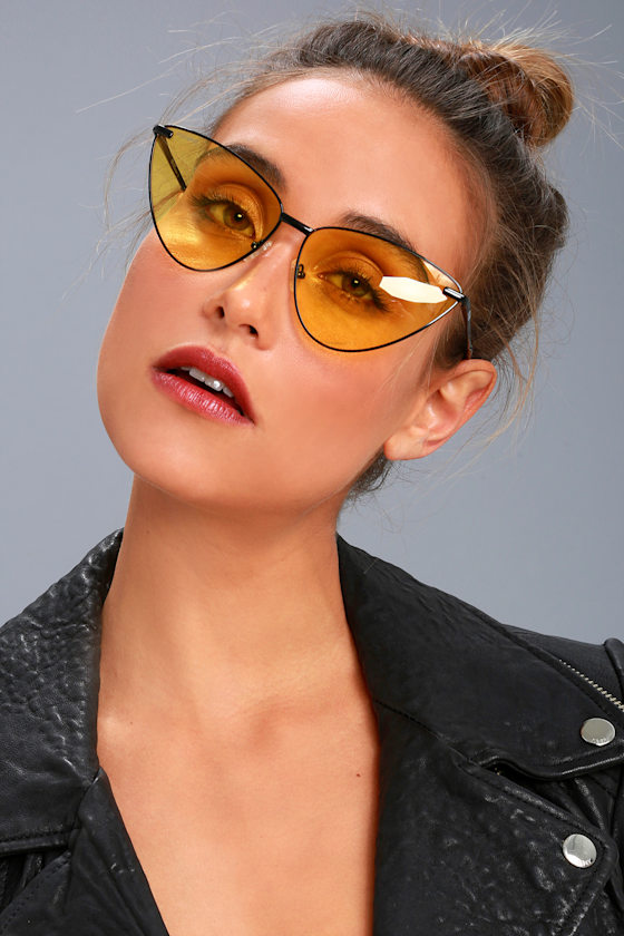 Sagittarius Yellow and Black Cat-Eye Sunglasses 1