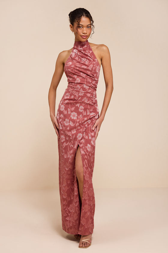 Image of Felicia Rusty Rose Floral Burnout Column Maxi Dress