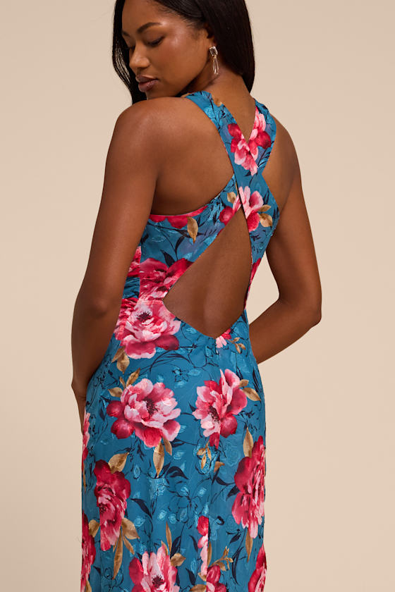 Fernanda Teal Blue Multi Floral Cowl Maxi Dress - thumbnail 5