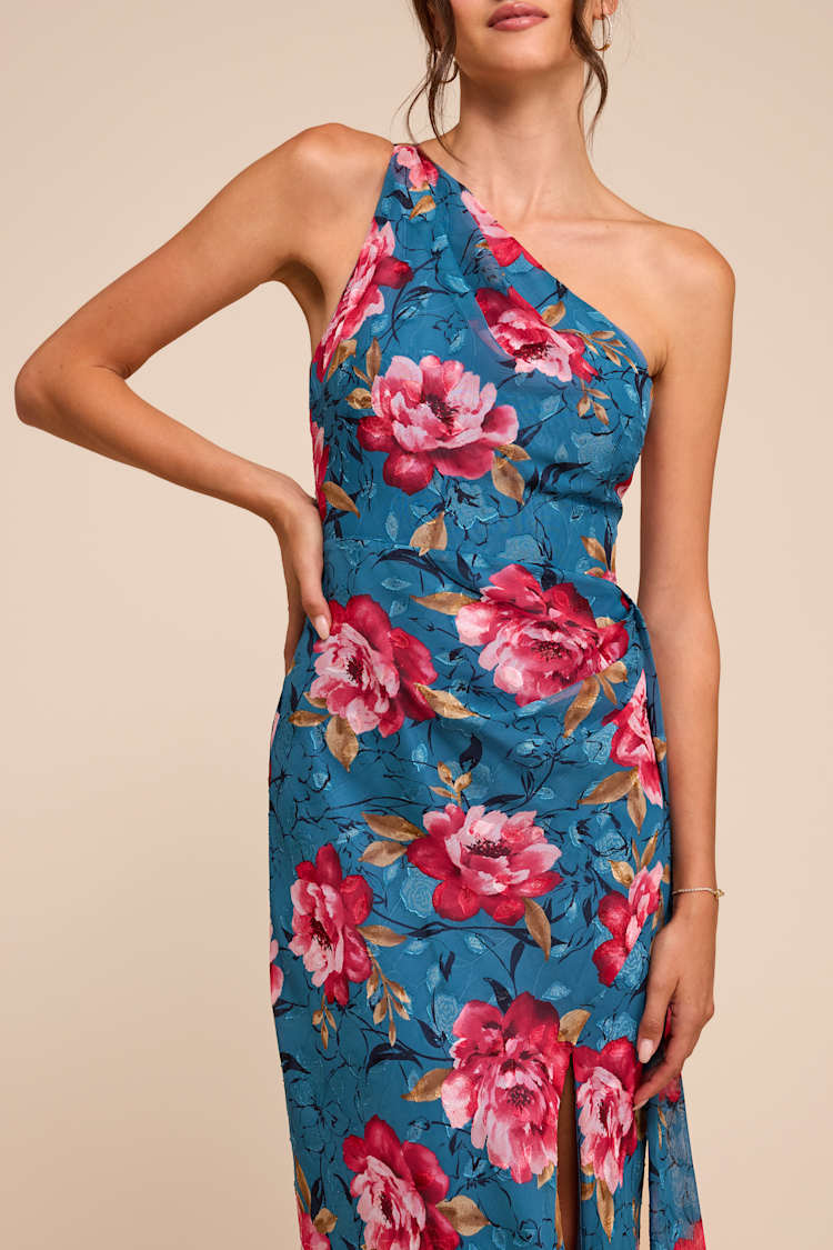 Blue Floral Bridesmaid Dress - Floral Maxi Dress - Sash Dress