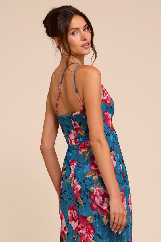 Miki Blue Floral Print One-Shoulder Sash Maxi Dress - thumbnail 5