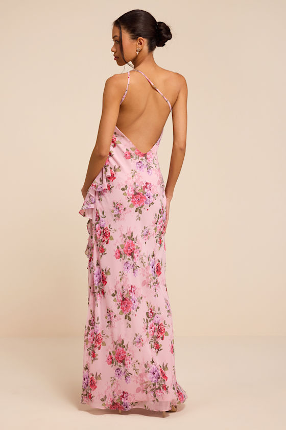 Haley Pink Floral Print One-Shoulder Ruffled Maxi Dress - thumbnail 3