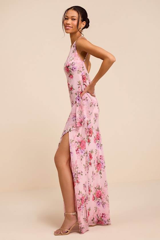 Haley Pink Floral Print One-Shoulder Ruffled Maxi Dress - thumbnail 4