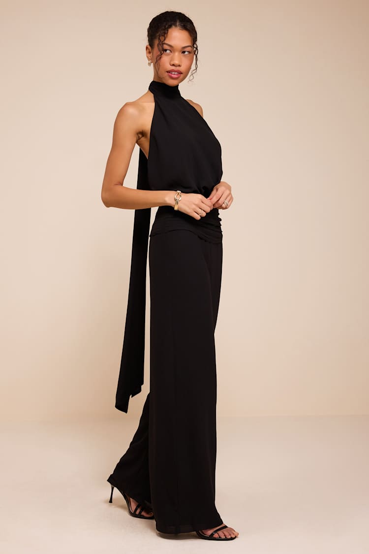 chiffon jumpsuit dress Lulus | Black Backless Halter | Womens | Large (Available in XS, S, M, XL) classy elegant jumpsuits for wedding Salenne | Brown Wide-Neck truefit:esmira-halter-maxi-dress-brown 13.50 Bust Size:4XL - 5XL