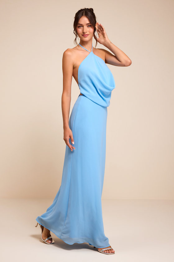 Piper Light Blue Cowl-Front Maxi Dress - thumbnail 4