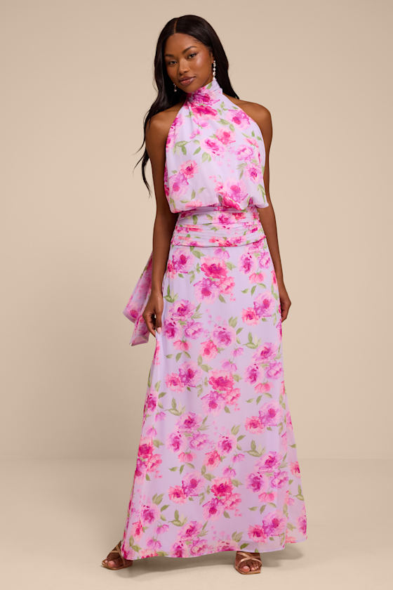 Kenzie Lavender Multi Floral Backless Maxi Dress