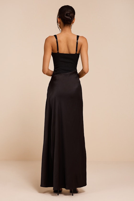 Irene Black Mixed Media Bustier Maxi Dress - thumbnail 3