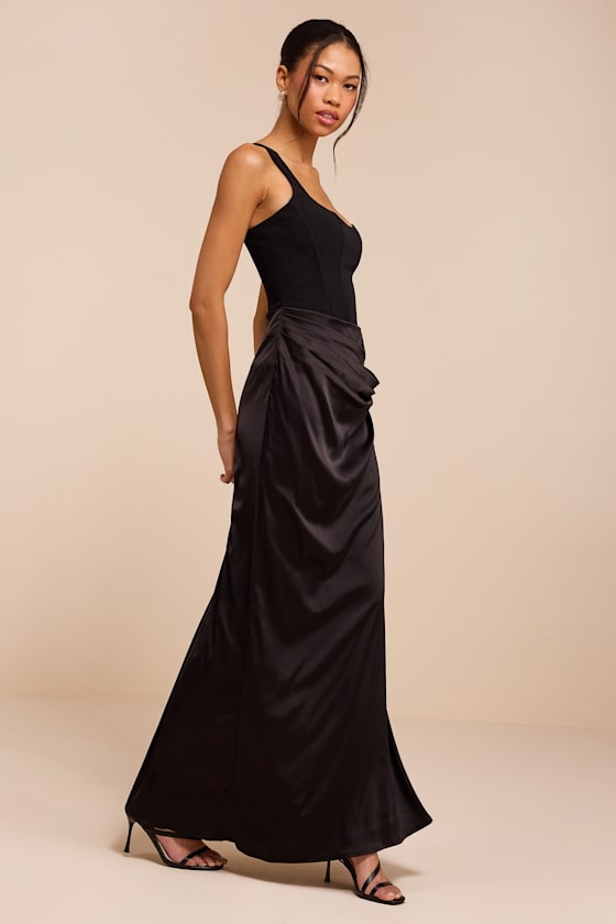 Irene Black Mixed Media Bustier Maxi Dress - thumbnail 4