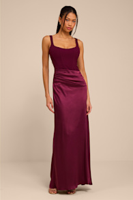Irene Plum Mixed Media Bustier Maxi Dress 1