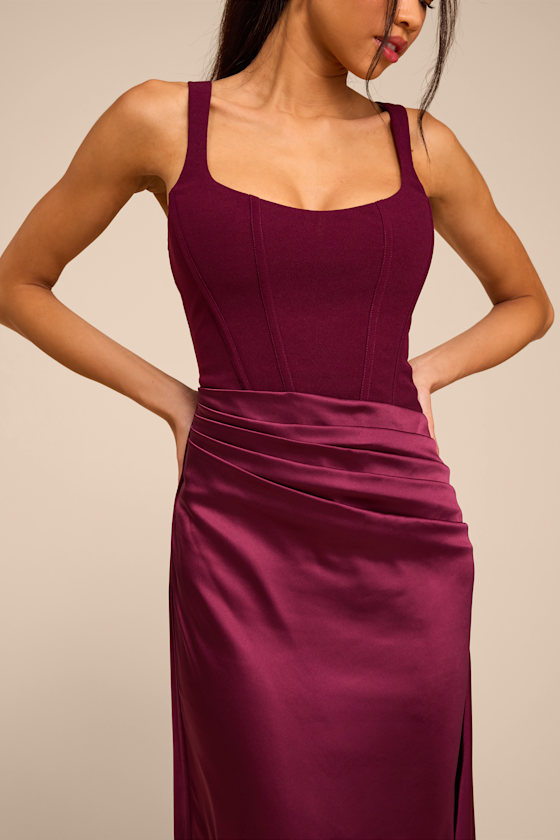 Irene Plum Mixed Media Bustier Maxi Dress 2
