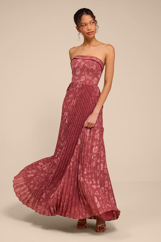 Image of Elysium Rusty Rose Floral Burnout Strapless Maxi Dress