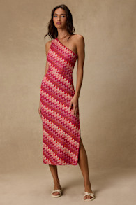 Reya Pink Multi Crochet Chevron One-Shoulder Midi Dress 1