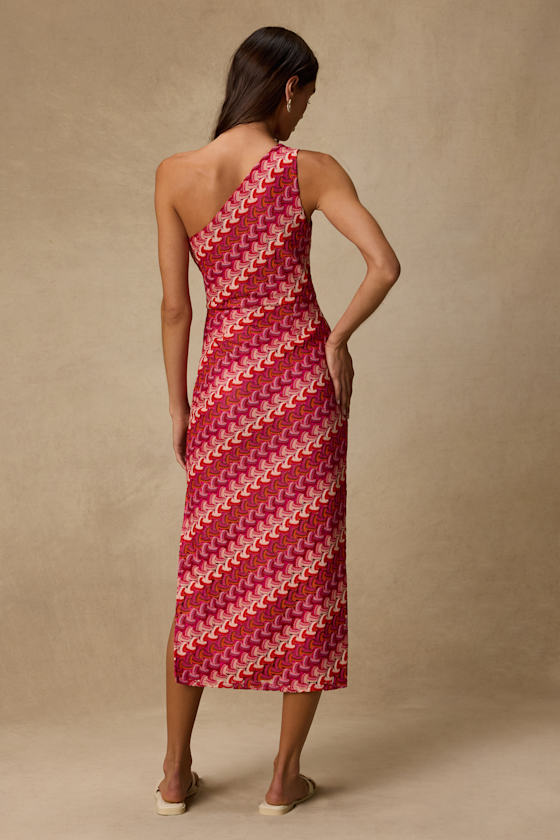 Augustine Pink Multi Crochet Chevron One-Shoulder Midi Dress - thumbnail 3