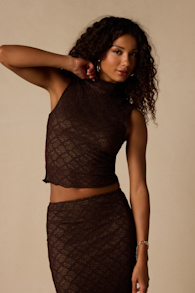 Carli Brown Lace Mock Neck Top 1