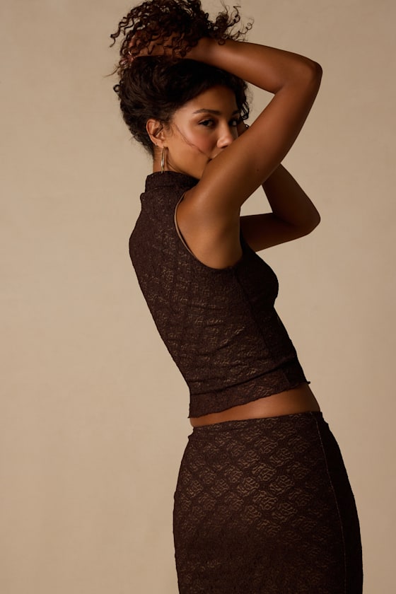 Carli Brown Lace Mock Neck Top 2