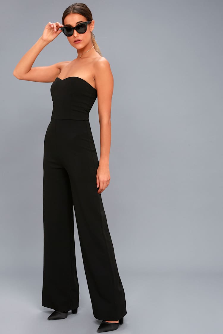 STRAPLESS LONG JUMPSUIT - Black