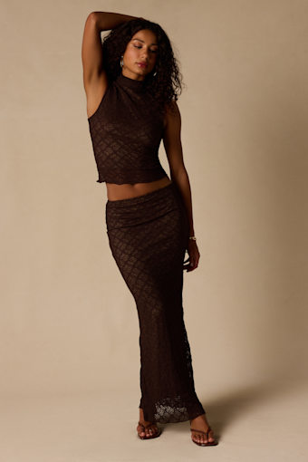 Carli Brown Lace Mid-Rise Maxi Skirt 1