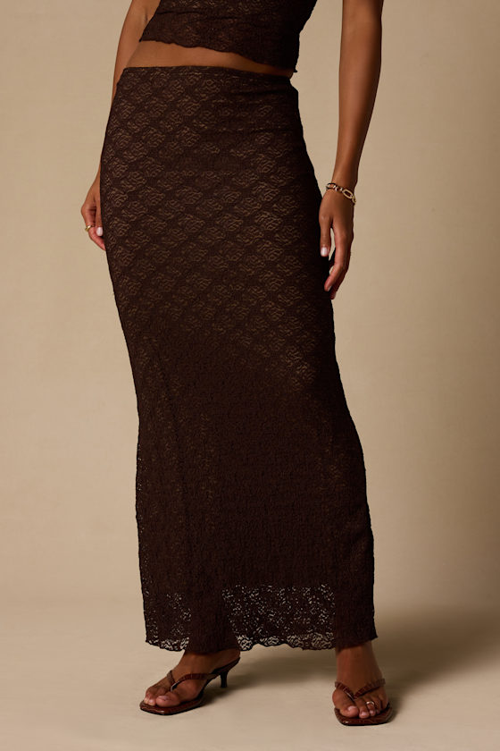 Carli Brown Lace Mid-Rise Maxi Skirt 2