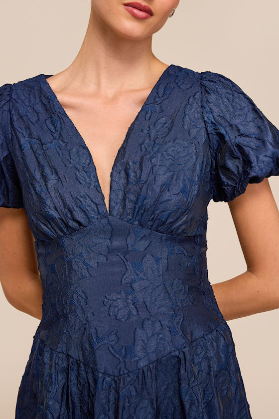 Sterling Navy Blue Jacquard Tie-Back Midi Dress - thumbnail 3