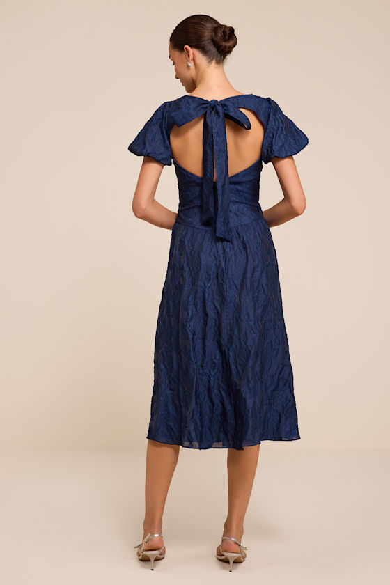 Sterling Navy Blue Jacquard Tie-Back Midi Dress - thumbnail 4