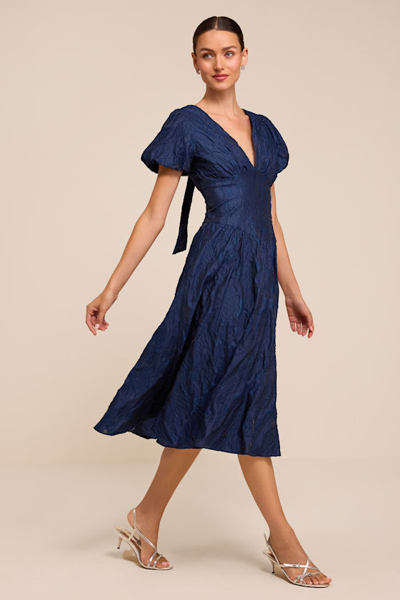 Sterling Navy Blue Jacquard Tie-Back Midi Dress - thumbnail 5