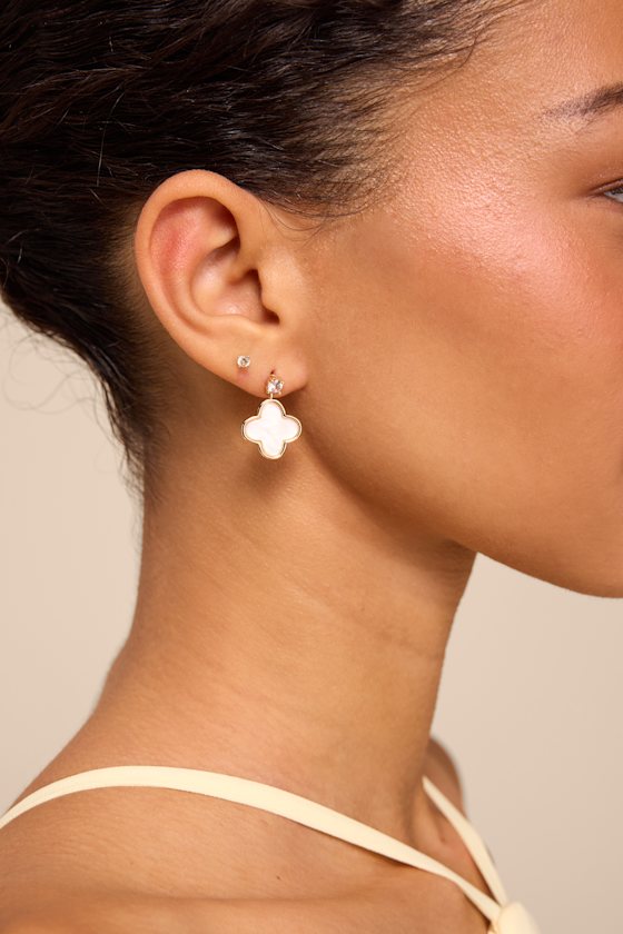 Fiorella Gold Clover Drop Earrings - thumbnail 4
