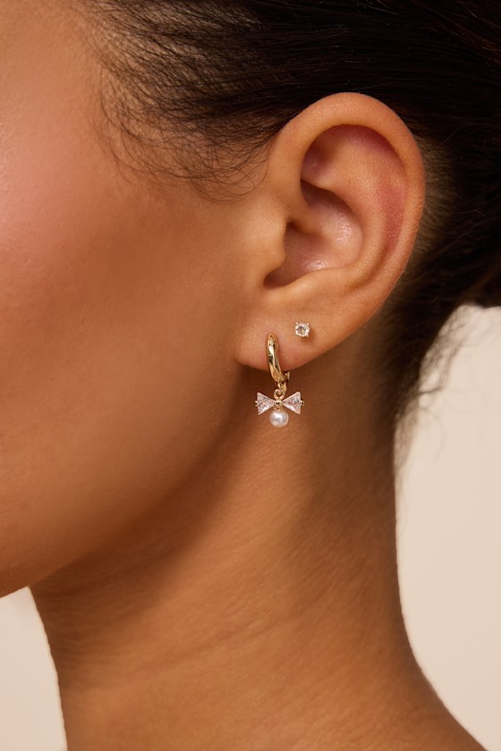 Vianna Gold Rhinestone Bow Huggie Hoop Earrings