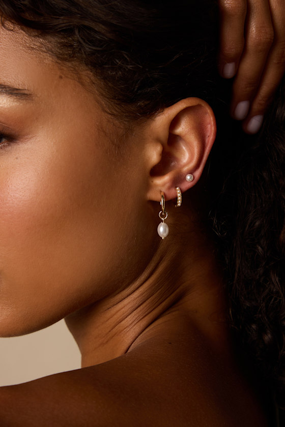 Fia Gold Pearl Three-Pair Earring Set - thumbnail 4