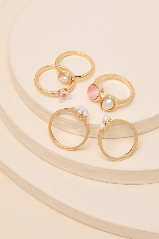Isadora Gold Pearl Five-Piece Ring Set - thumbnail 4