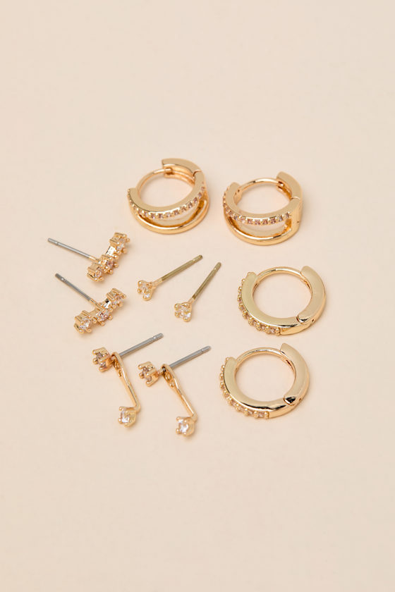 Vic Gold Rhinestone Five-Pair Earring Set - thumbnail 3