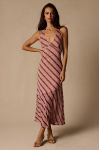 Rachel Mauve Multi Plaid Mesh Halter Midi Dress 1
