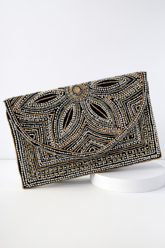 Black Clutch Beaded Clutch Envelope Clutch