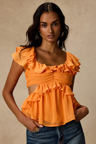 Lilo Orange Ruffled Cutout Top 1