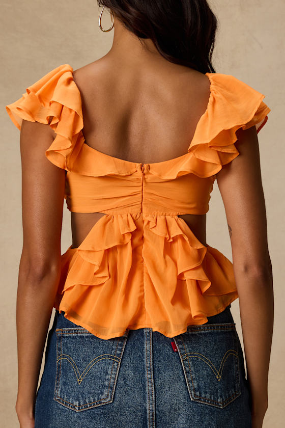 Lilo Orange Ruffled Cutout Top 2