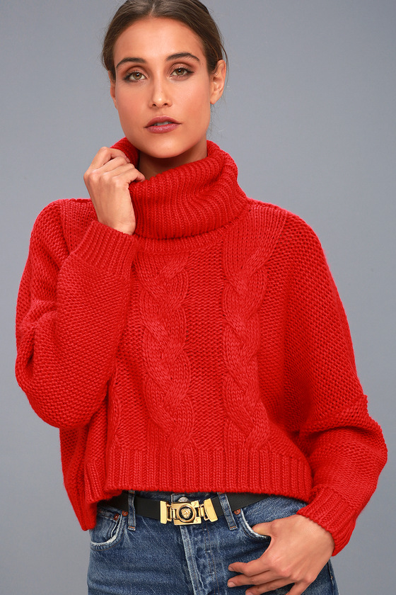 red cowl neck sweater ladies