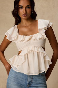 Lilo Ivory Ruffled Cutout Top 1