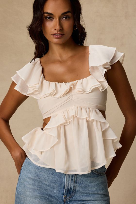 Lilo Ivory Ruffled Cutout Top 1
