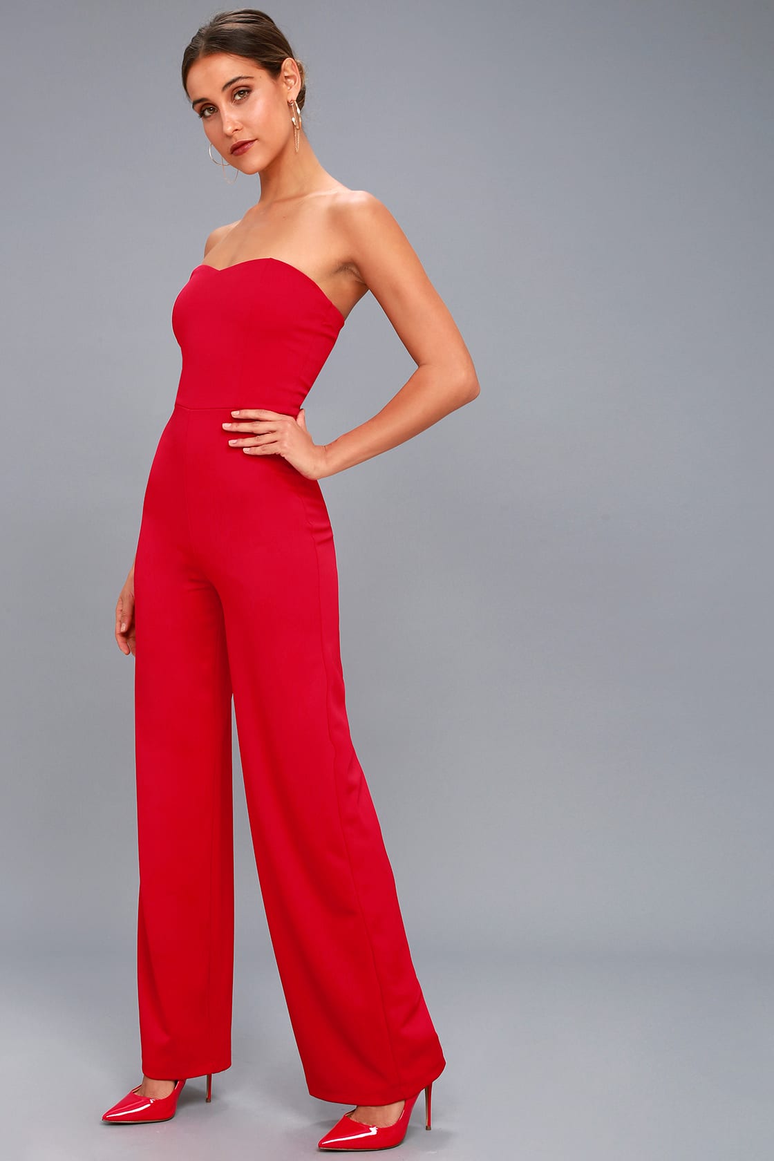 Chic Red Jumpsuit Strapless Jumpsuit Trendy Jumpsuit Lulus