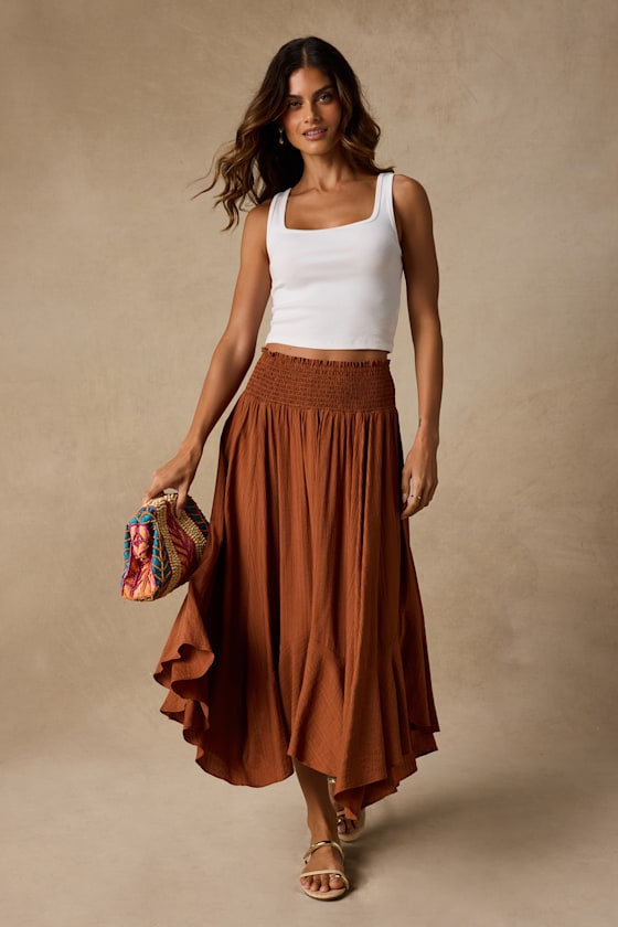 Merida Rust Smocked Midi Skirt 1