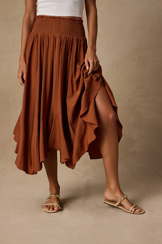 Merida Rust Smocked Midi Skirt 2