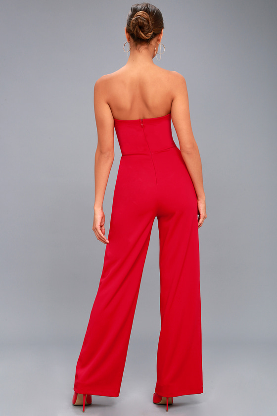 LULUS EDITH RED STRAPLESS JUMPSUIT 