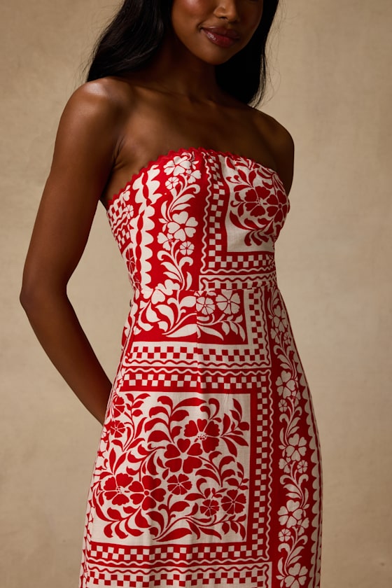 Brigita Red Striped Strapless Column Midi Dress 2