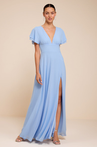 Promise Of Love Light Blue Flutter Sleeve Maxi Dress 1