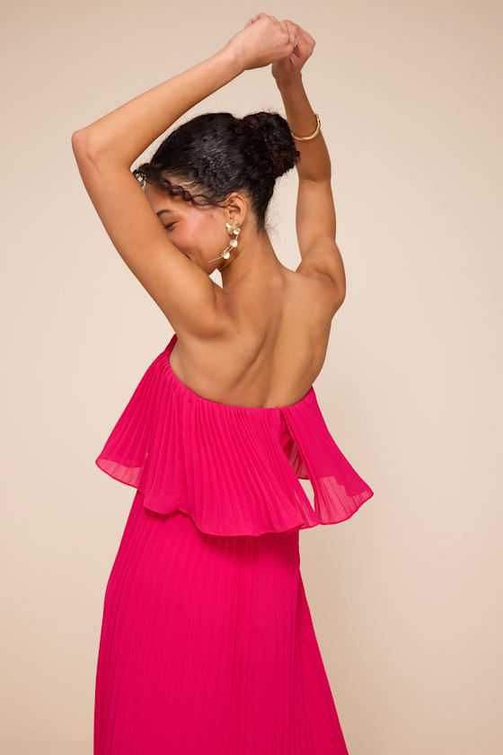 Arietta Hot Pink Pleated Strapless Maxi Dress 2